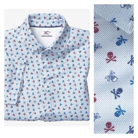 Johnston & Murphy Other - Mens SM Johnson & Murphy Skull Crossbones Collared Short Sleeve Performance Golf